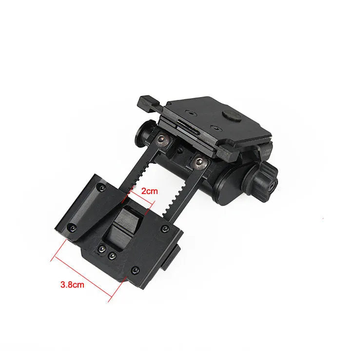 Metal alloy L4 G24 night vision helmet mount bracket with OPS breakaway base in dark earth colour.