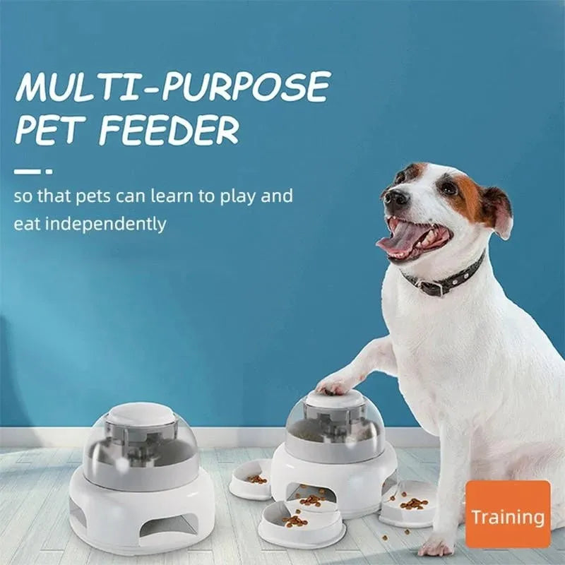 White plastic dog press leakage food feeder with optional plate and disk upgrades.
