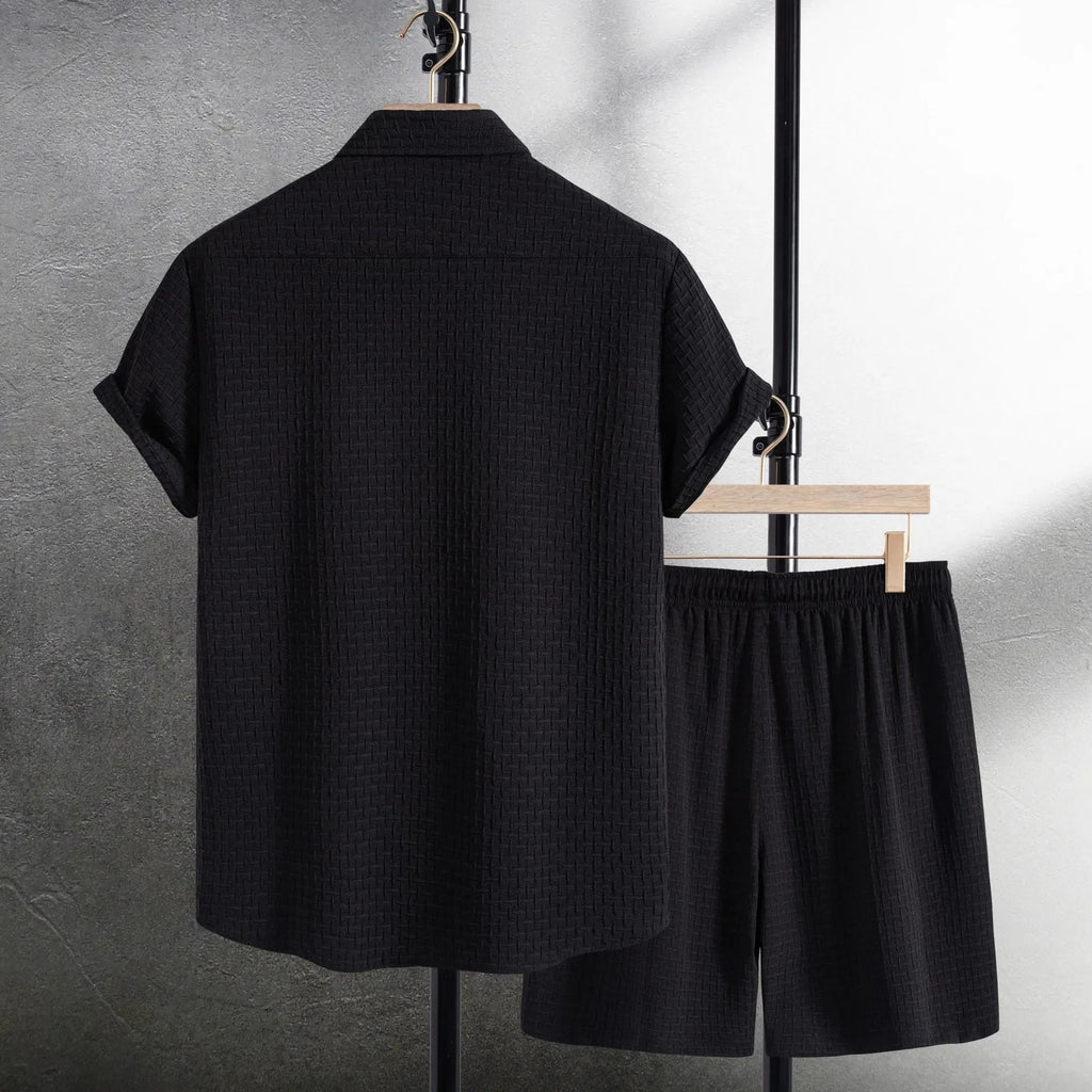 Men's white cotton blend short sleeve shirt and matching shorts casual summer suit