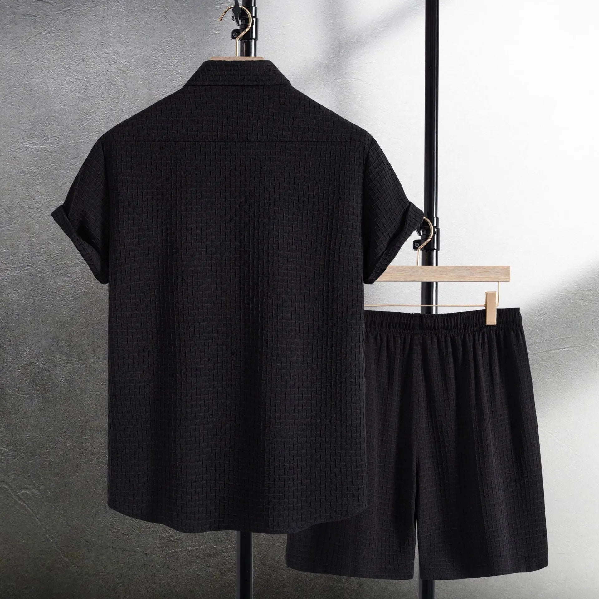 Men's white cotton blend short sleeve shirt and matching shorts casual summer suit