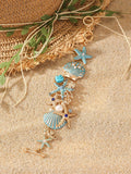 Women's alloy bracelet with starfish, star, and anchor design in turquoise, red, or blue colour.