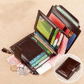Vintage men's genuine leather anti-theft RFID wallet in brown oil wax bifold style