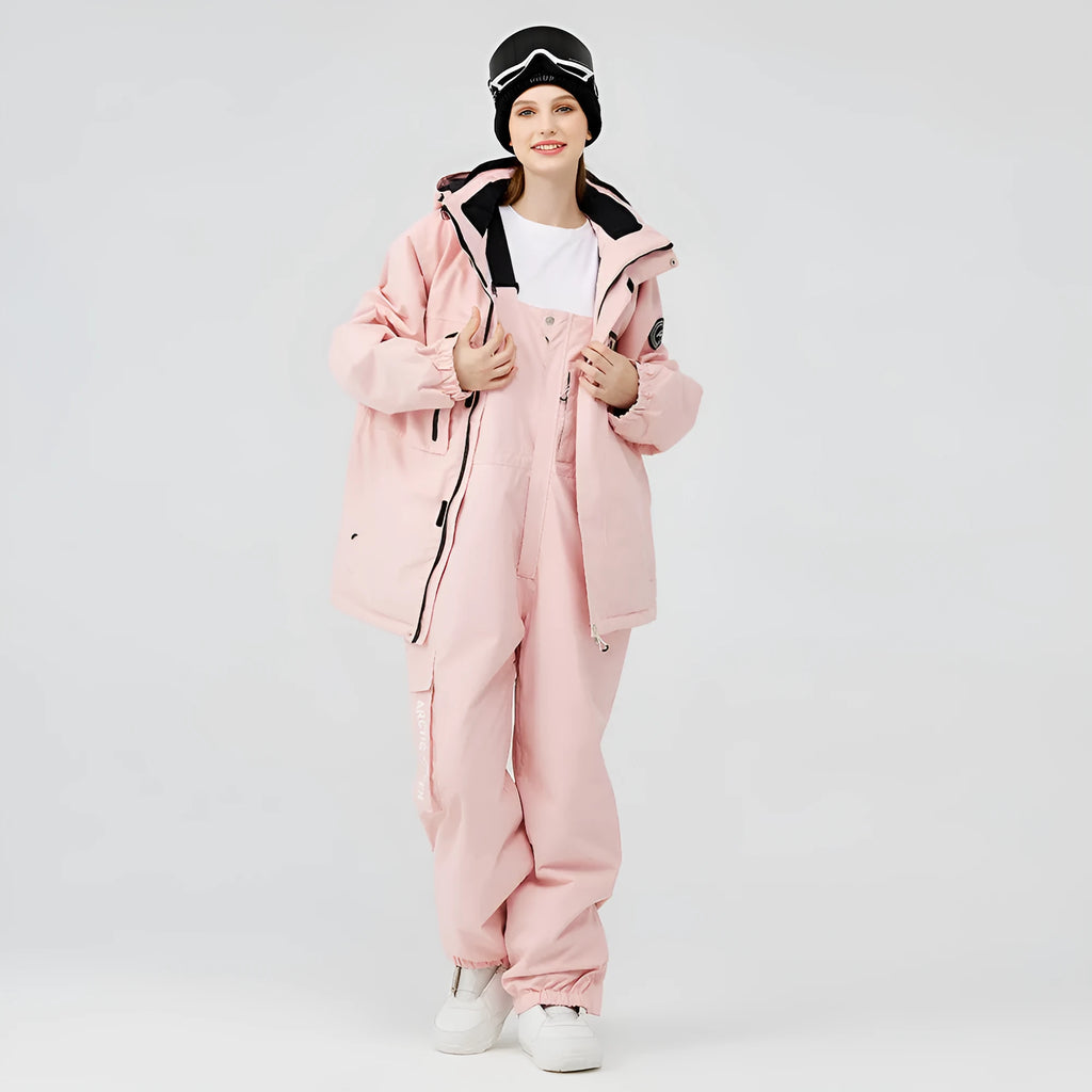 Unisex double board ski suit in blue and black colour combination for winter sports