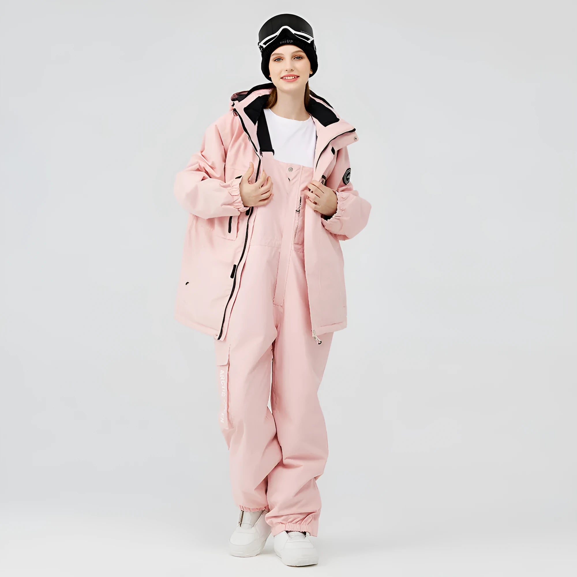 Unisex double board ski suit in blue and black colour combination for winter sports