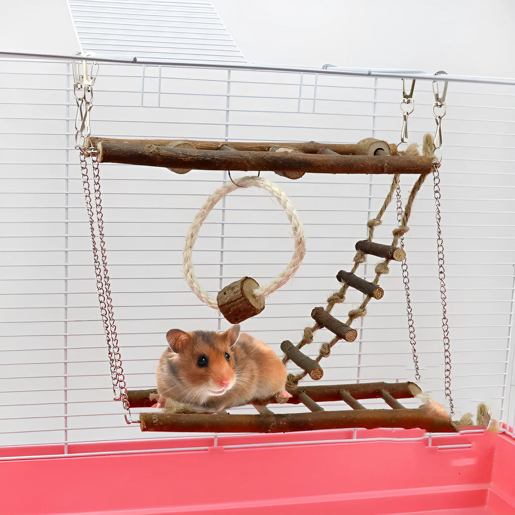 Wooden suspension bridge ladder climbing frame toy for pets in wood colour, 27x8x23cm