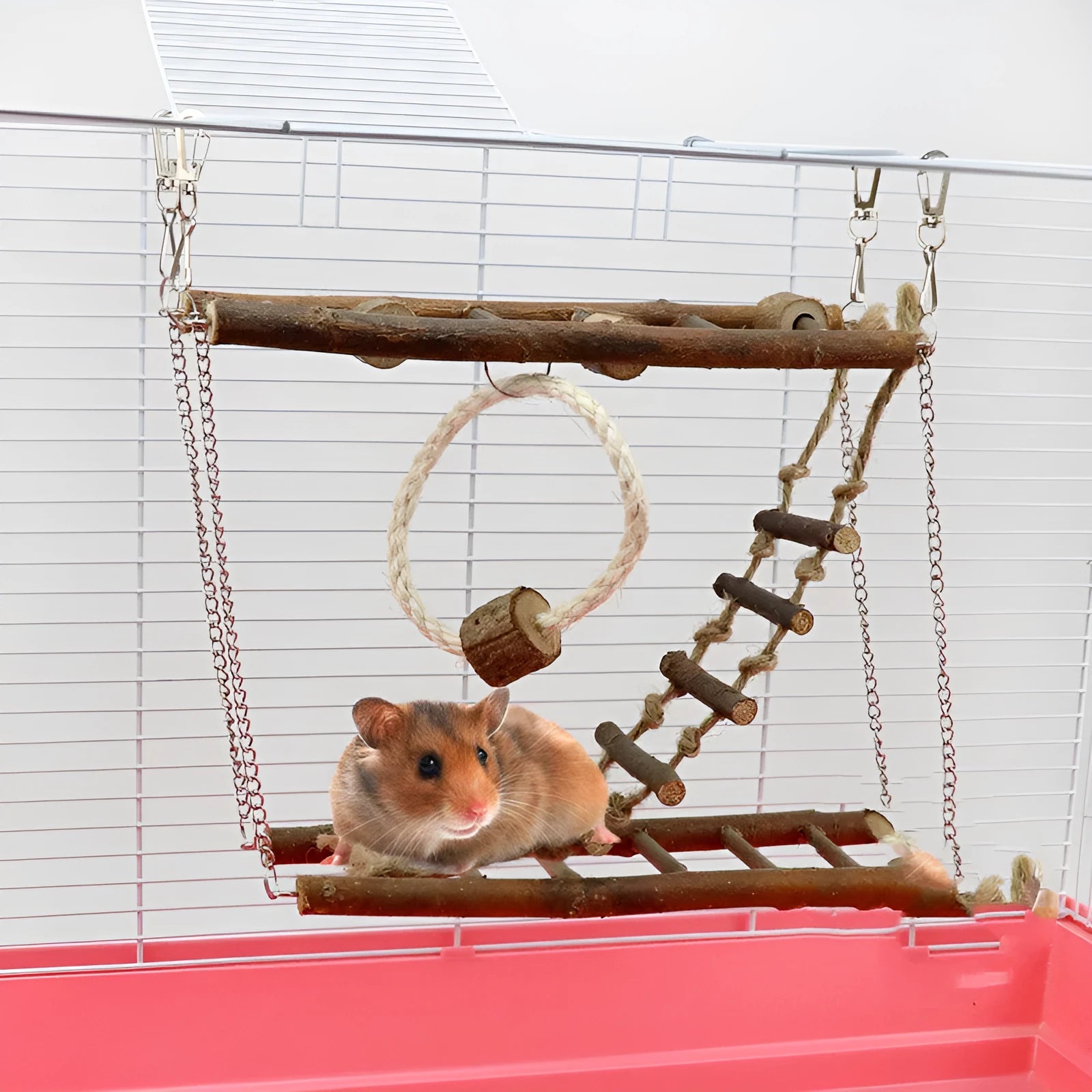 Wooden suspension bridge ladder climbing frame toy for pets in wood colour, 27x8x23cm