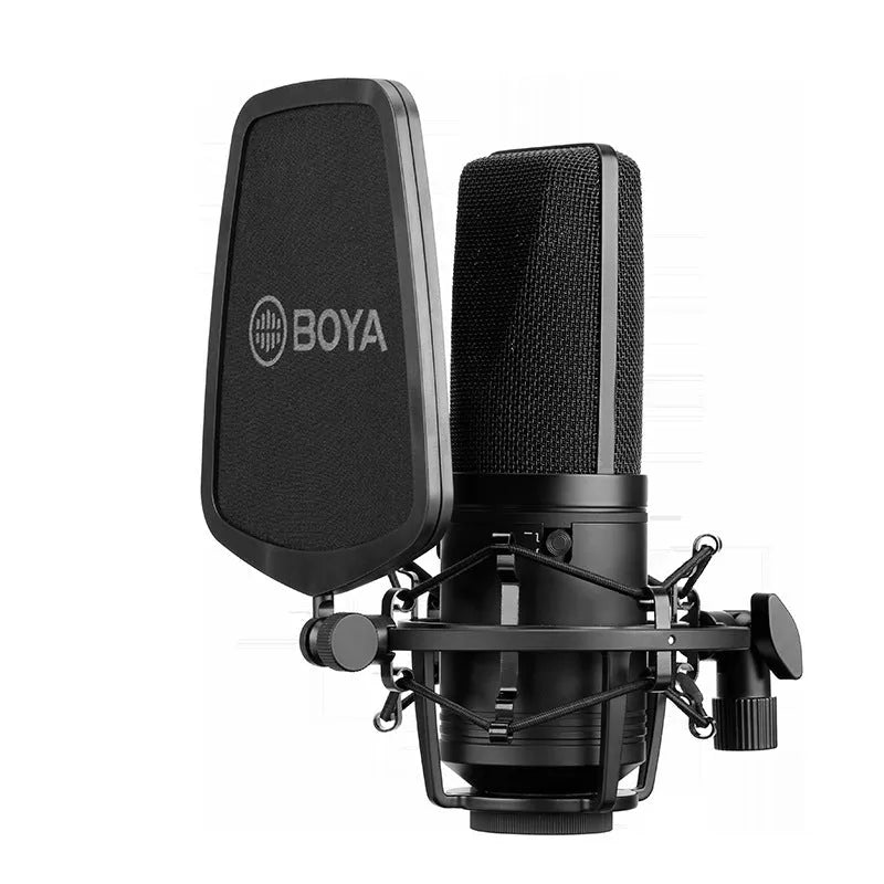 Capacitive microphone large diaphragm K song computer mobile phone recording black with noise reduction