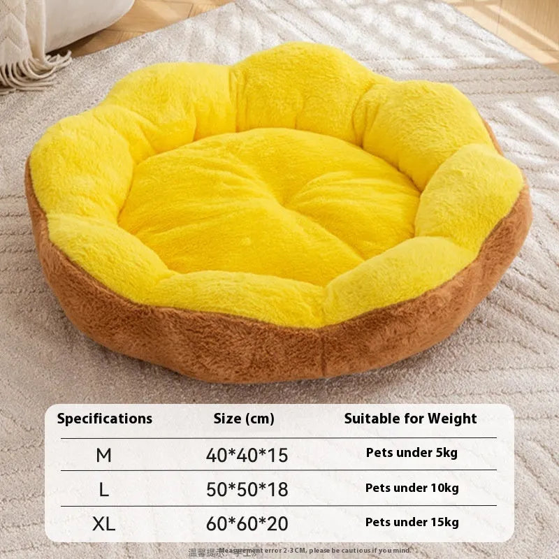 Round grey and black plush cat bed with a high, bolstered rim and a removable inner cushion shown beside it.