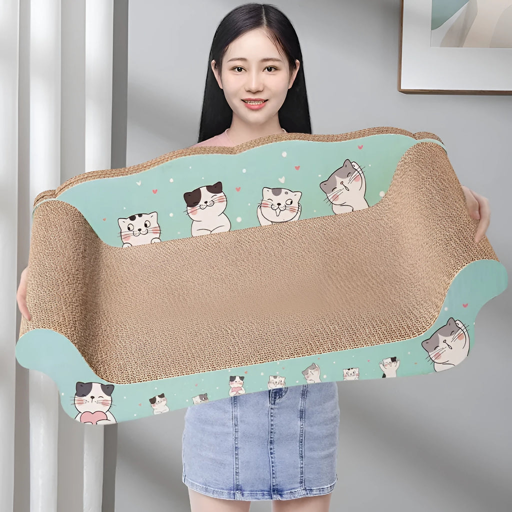 Cat sofa bed with integrated scratching board, wear-resistant surface, shown in cat sofa bed design