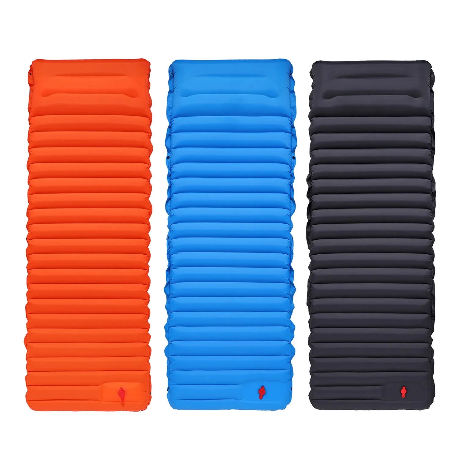 Camping foot type automatic portable inflatable bed 190x70x10cm blue with green colour on grass