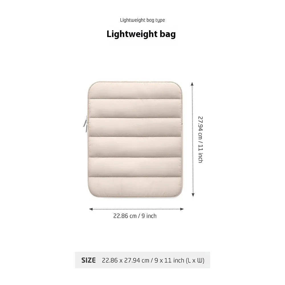 Fluffy laptop sleeve with elastic sides for 9.7 to 11 inch devices in black, khaki or silver colours