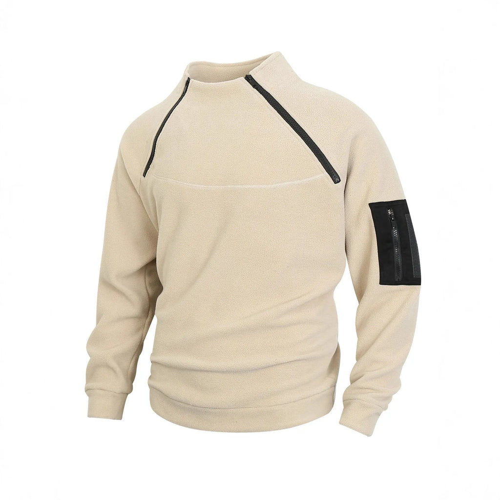 Men's stand collar long sleeve pullover leisure coral fleece coat in polyester blend – front view