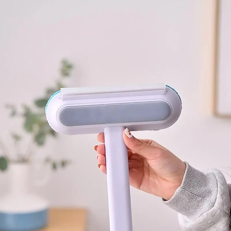 4-in-1 multifunctional cleaning brush with flannel head and extension handle for pet hair and screen cleaning
