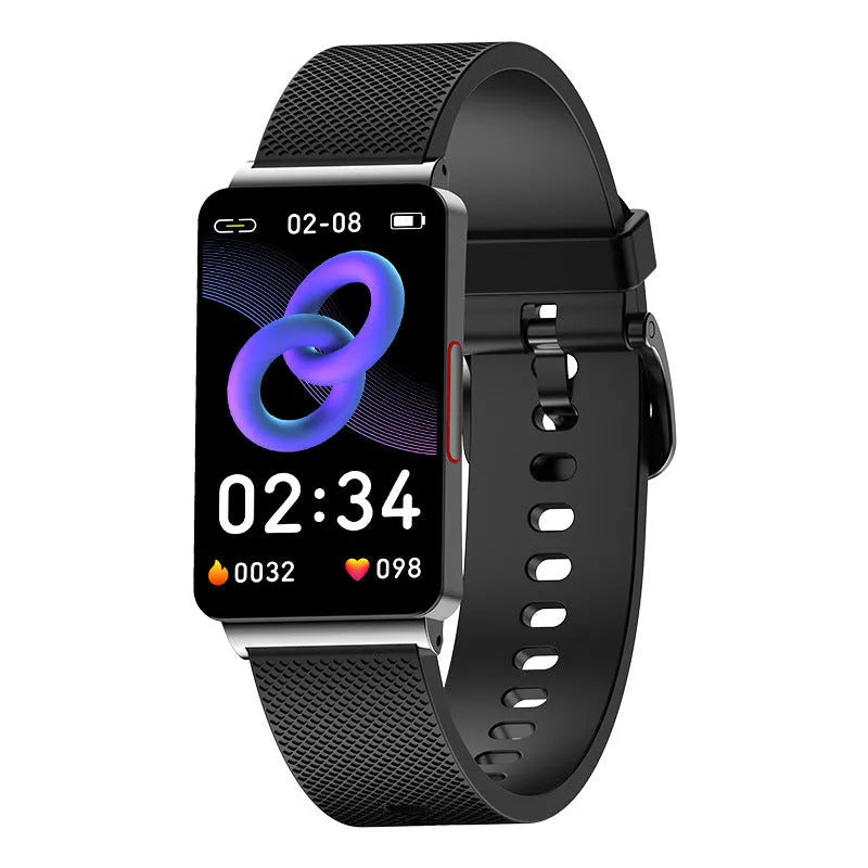 Blood Glucose EP08 Smart Bracelet in black on wrist showing touch screen display