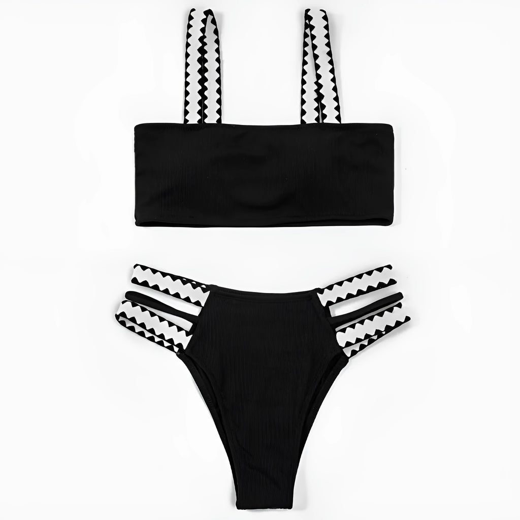 Black women's hollowed-out split swimsuit bikini with briefs style