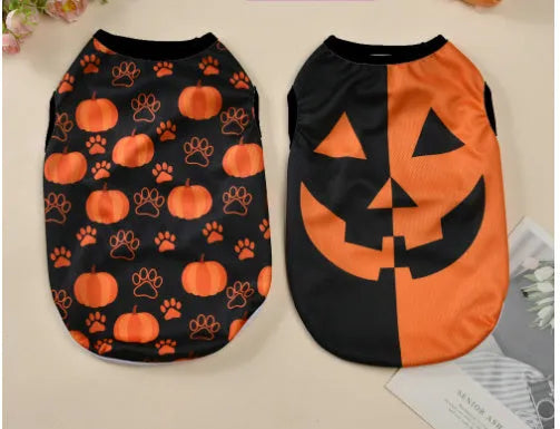 Halloween pet costume with pumpkin designs for dogs and cats in polyester material