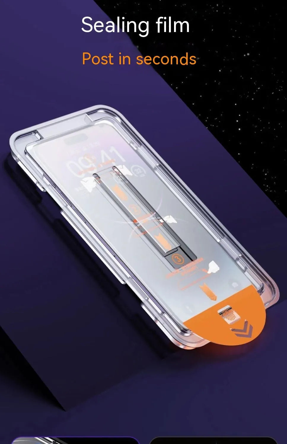iPhone tempered glass screen protector with dust-free installation kit showing HD and privacy options