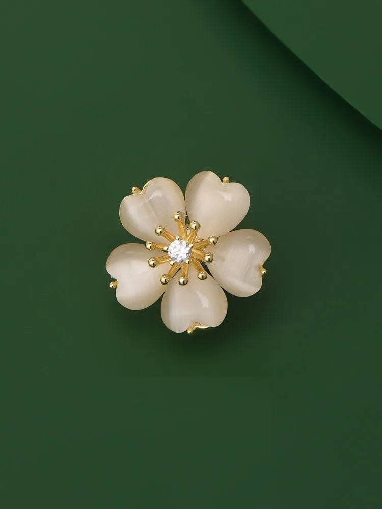 Cherry blossom belt buckle brooch for women, gold colour, synthetic cubic zirconia and rhinestone, 21mm x 44mm