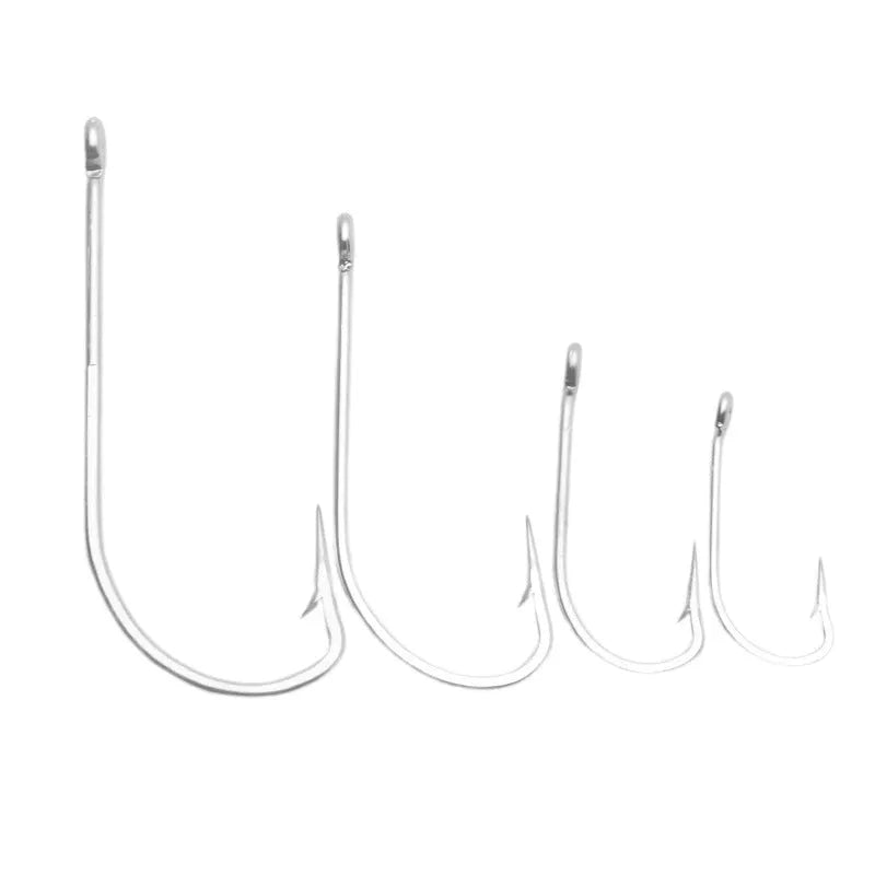 Multi-specification stainless steel alloy sea fishing hooks for ocean boat fishing.