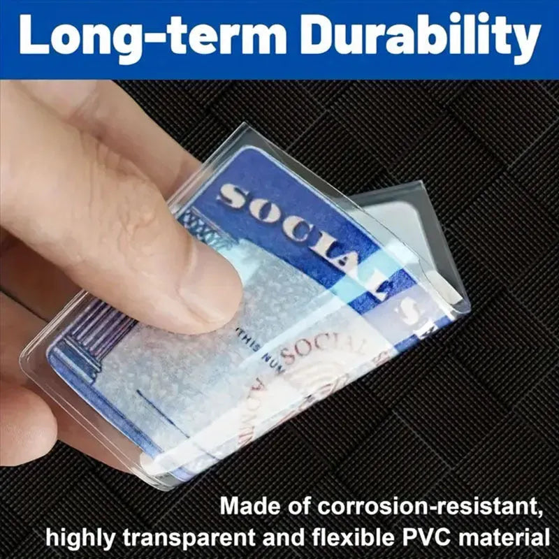 Transparent waterproof PVC social security card holder measuring 9.7 by 5.9 cm