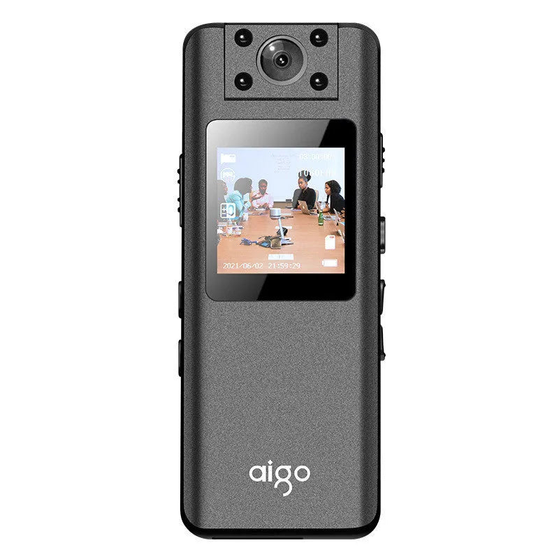 DSJ-S11 black body worn camera showing front lens, display screen, and magnetic mount on a uniform.