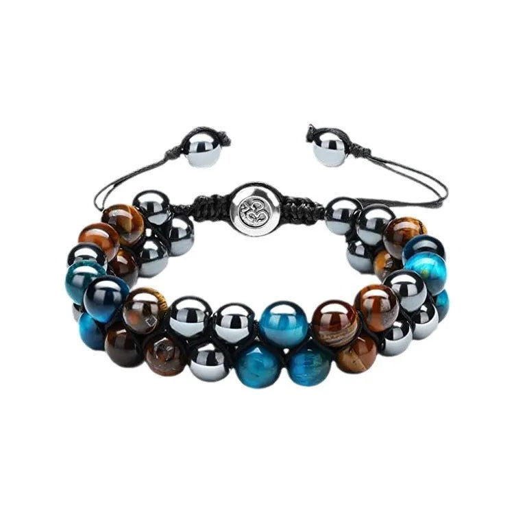 Men's tiger eye stone bracelet with woven design and bright magnet in various style options