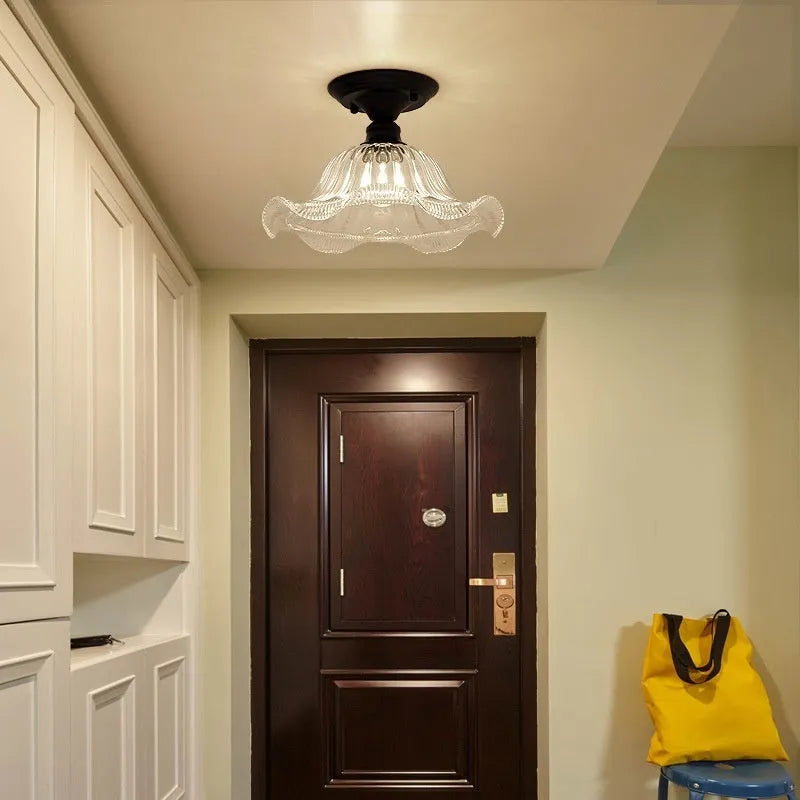 American retro single-head ceiling lamp with a glass cover shade