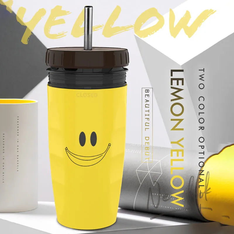 Double wall insulated travel mug with twist seal silicone membrane in cartoon design