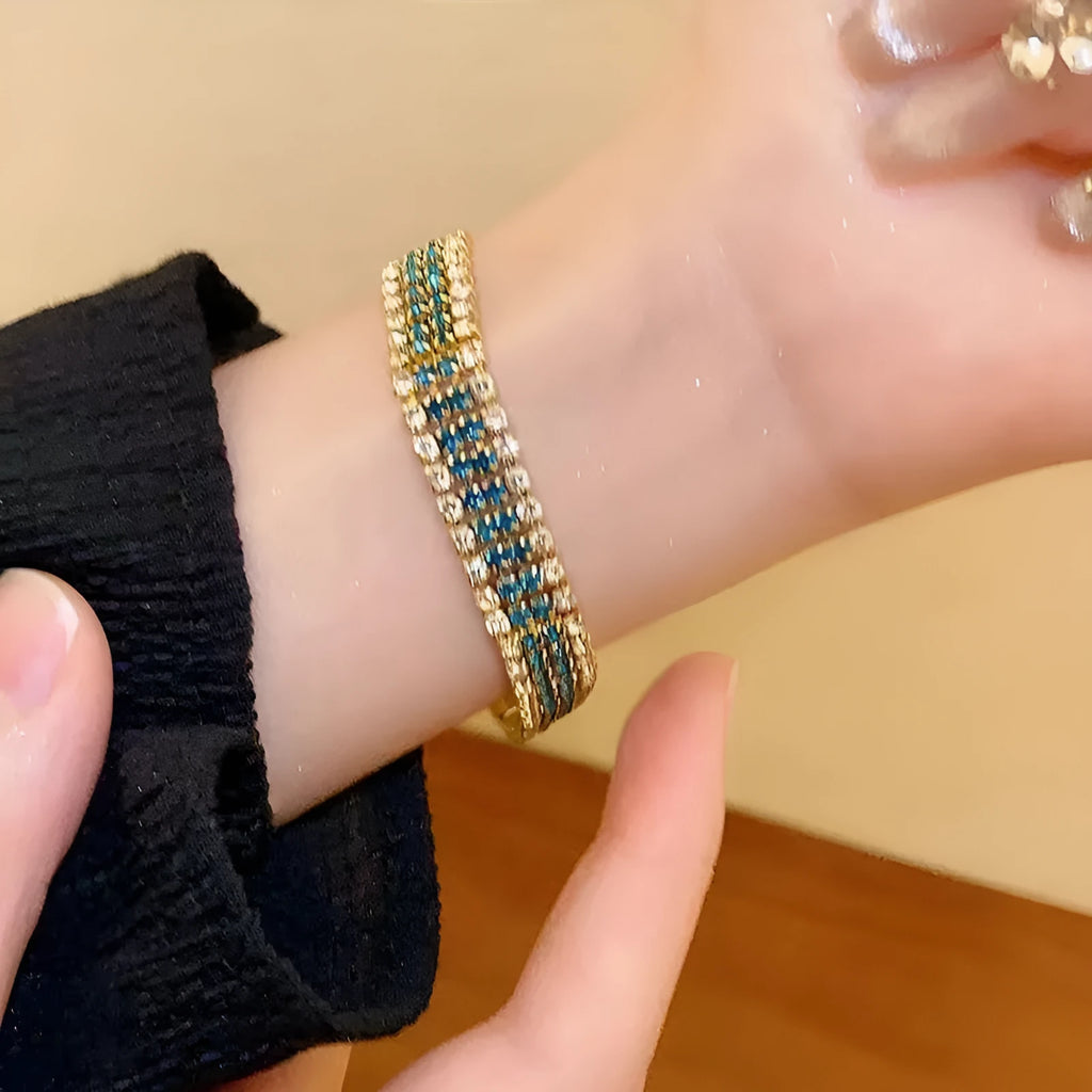 Gold full diamond bracelet for women, titanium steel inlay design, 8g weight