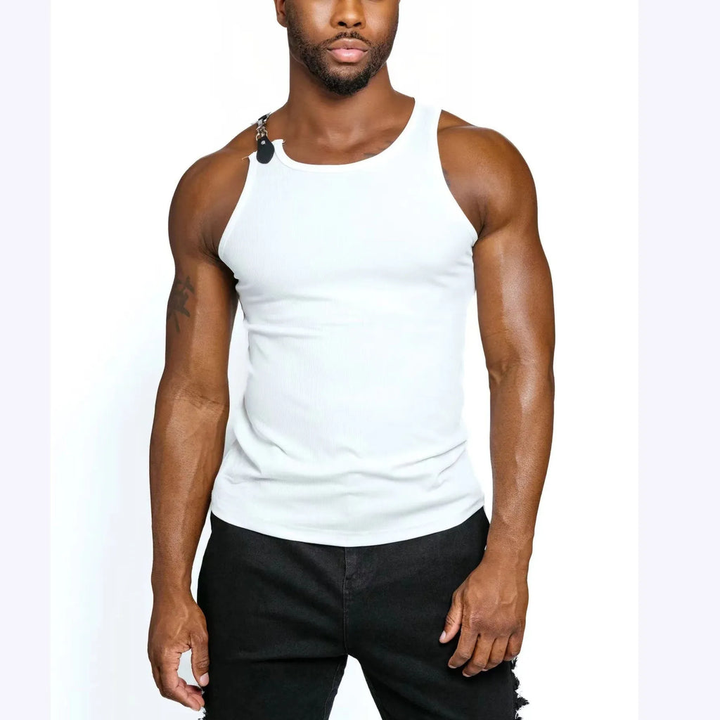 Sleeveless cotton blend vest in tight-fitting design available in white or black colours