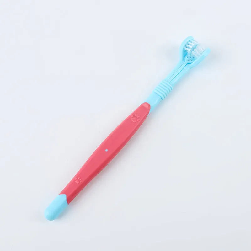 Pet toothbrush in assorted colours with plastic handle and nylon bristles for dog and cat dental care