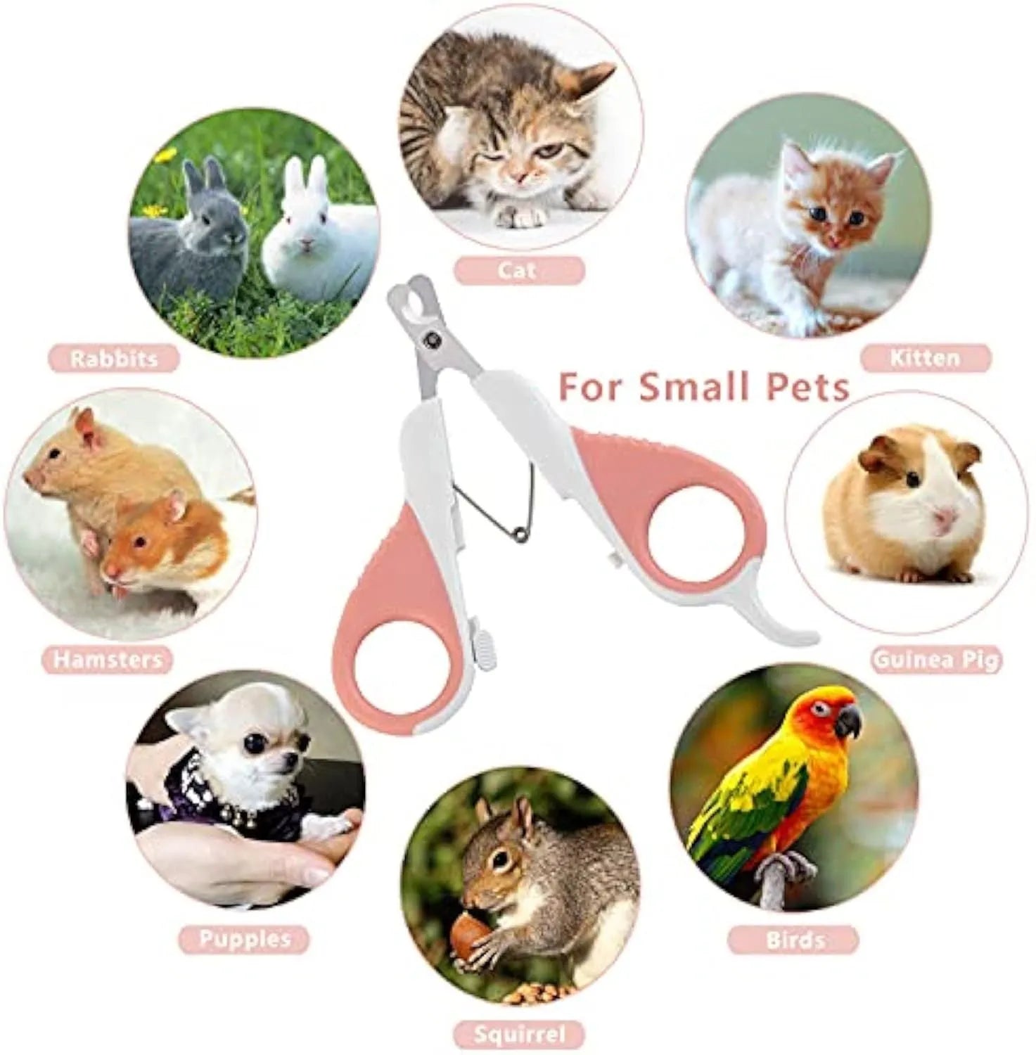 Grey and pink cat nail clippers with angled blade design and safety lock for small pet grooming