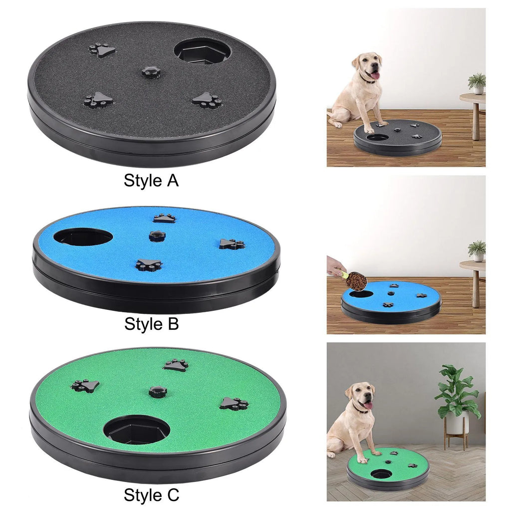 Rotatable dog nail file board with slow feeder compartments and suction cup base