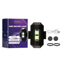 Mini Driving Light with magnetic base, USB cable, rubber bands, and stickers for vehicle mounting