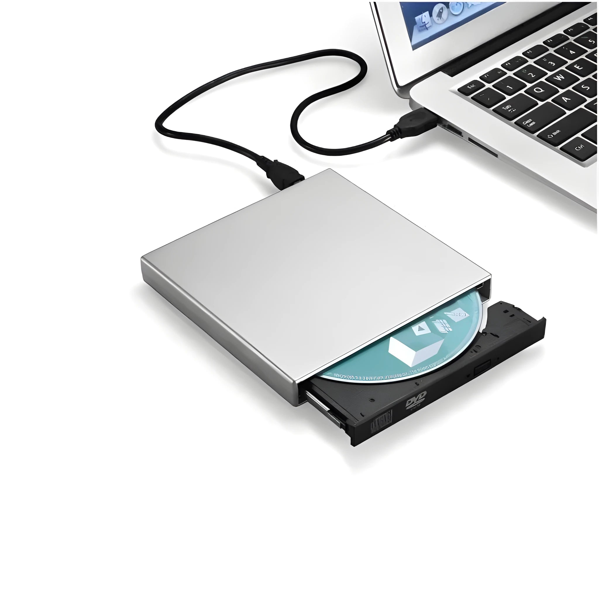 Silver external DVD burner portable optical drive USB interface compact 138x137.5x18mm