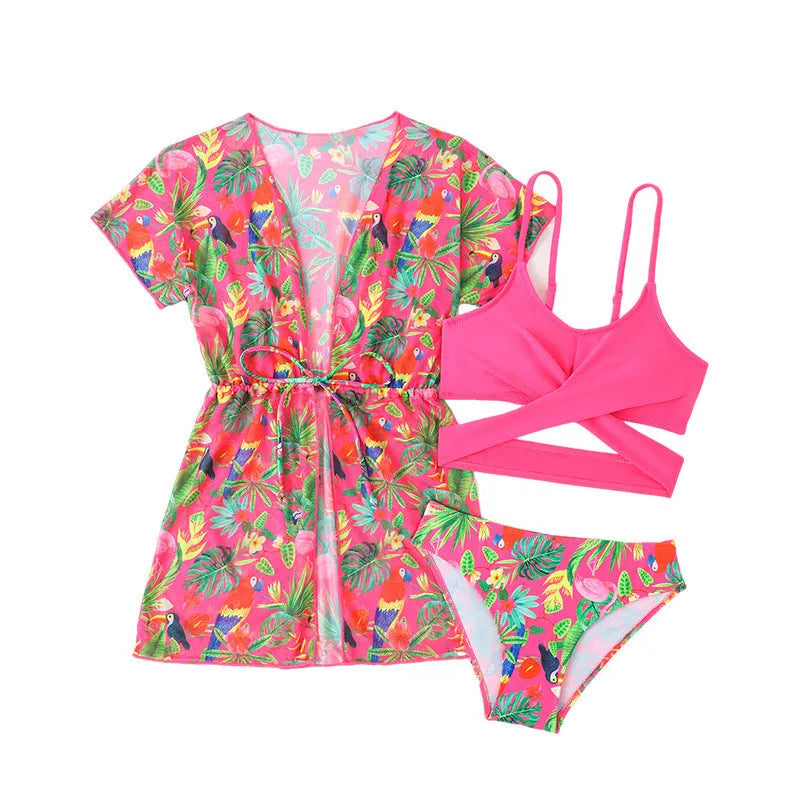 Girls floral split overclothes swimsuit bikini in picture colour with Asian sizing