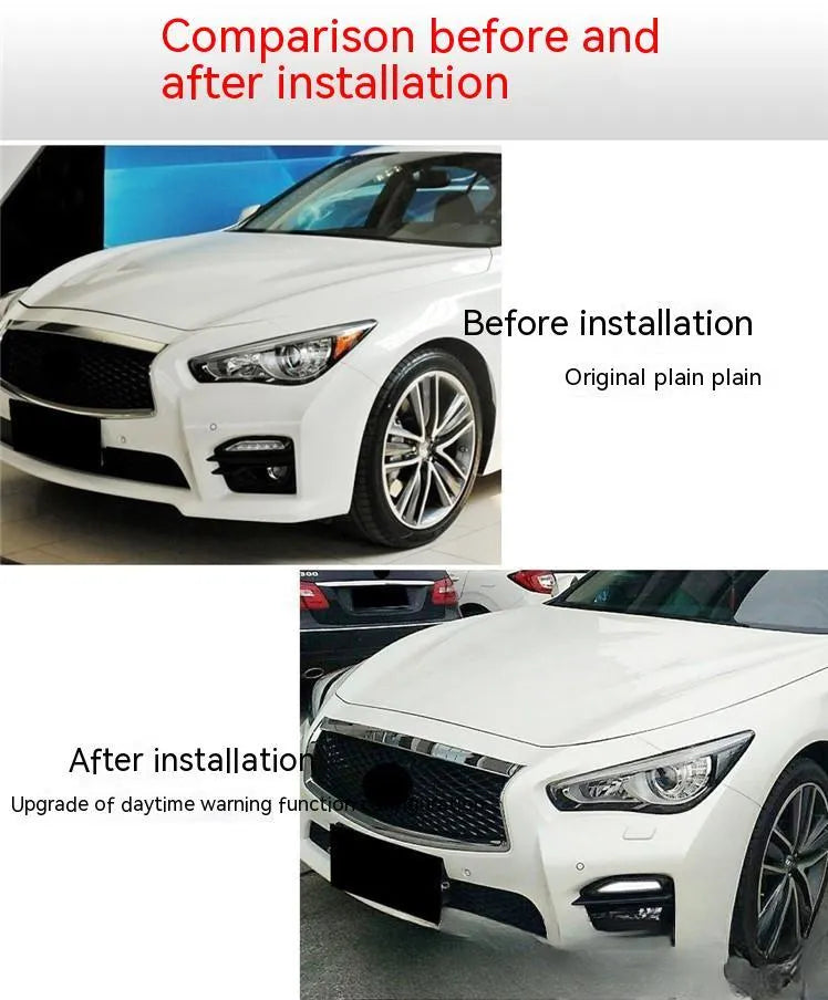 Infiniti Q50 Q70 front bumper LED turn signal and daytime running light replacement unit with ABS housing