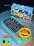 Children's simulation driving steering wheel toy in Racing Adventure style by Cojump, plastic construction, indoor educational toy