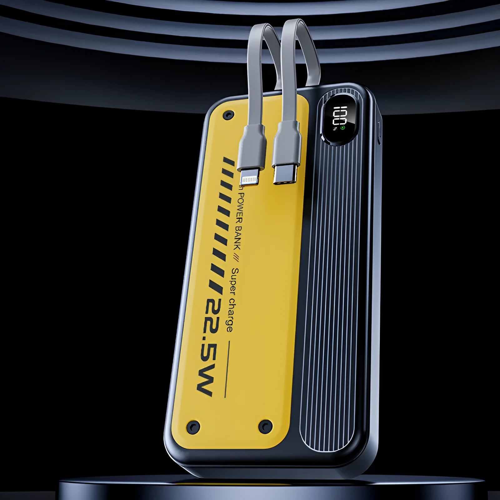 225W fast charge portable power bank with cable 10000mAh black plastic shell multi-USB output