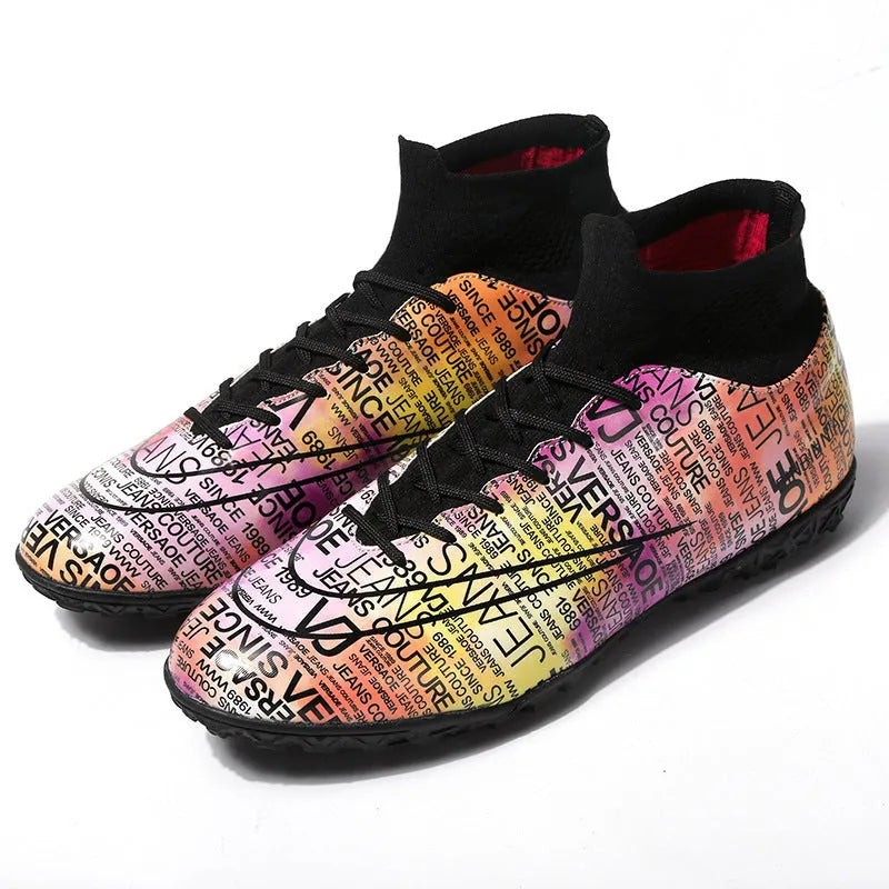 High top soccer shoes for boys and girls with non-slip rubber outsole, multiple colour styles available