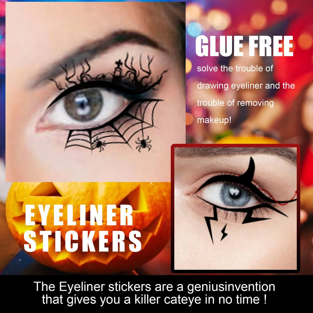 Bat and spider decorative eyeliner stickers set with 8 pairs for theatrical makeup