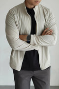Small stand collar thin polyester fiber jacket loose fit for teenagers in neutral colours