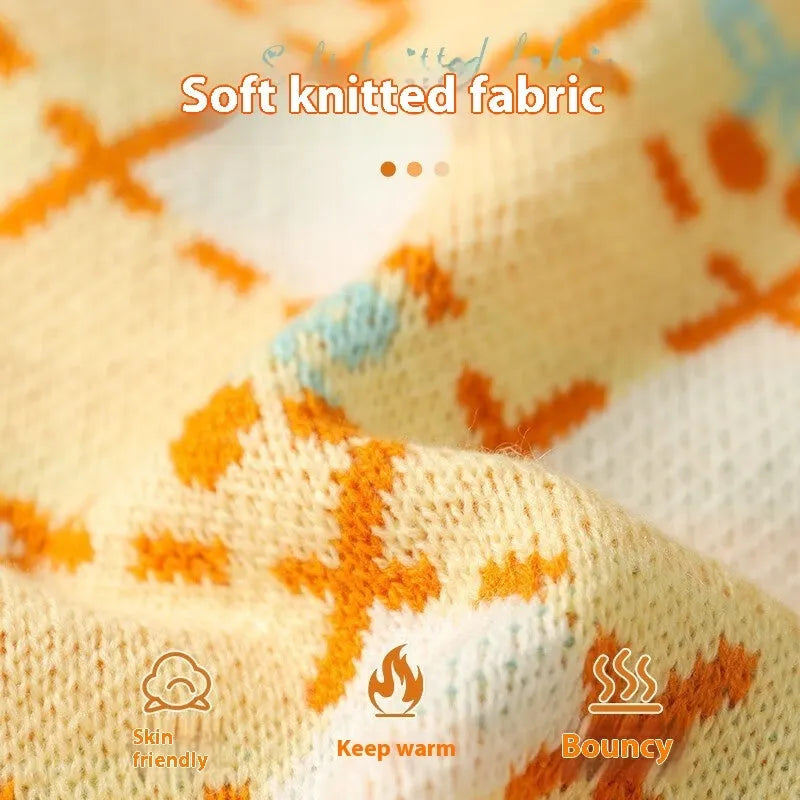 Orange cat sweater with diamond cherry fabric for autumn and winter wear