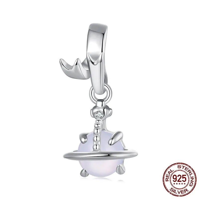 S925 silver planet-shaped spacer bead pendant with electroplated finish colour SCC3027 for DIY bracelet stringing