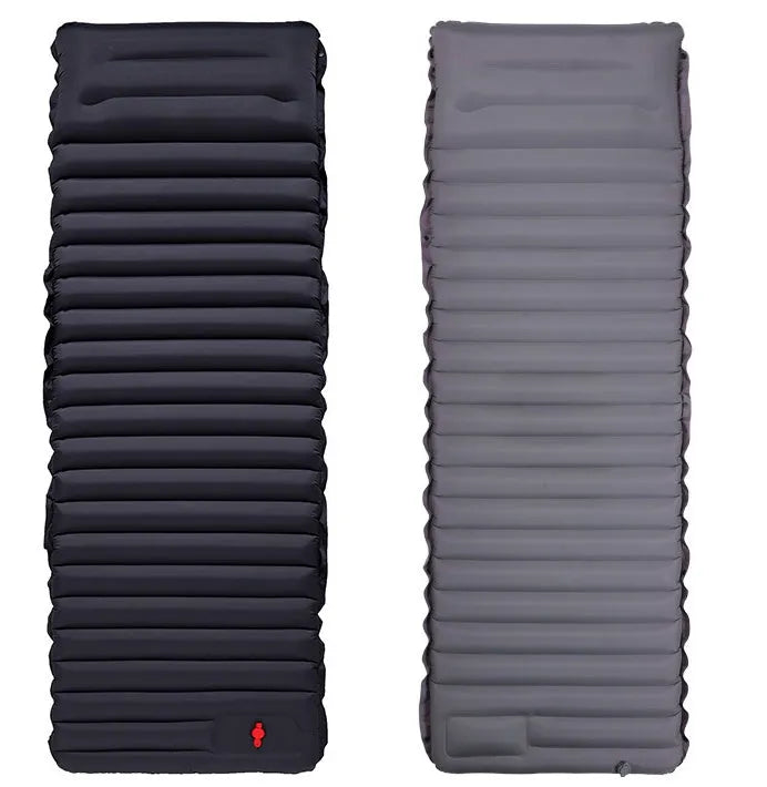 Camping foot type automatic portable inflatable bed 190x70x10cm blue with green colour on grass