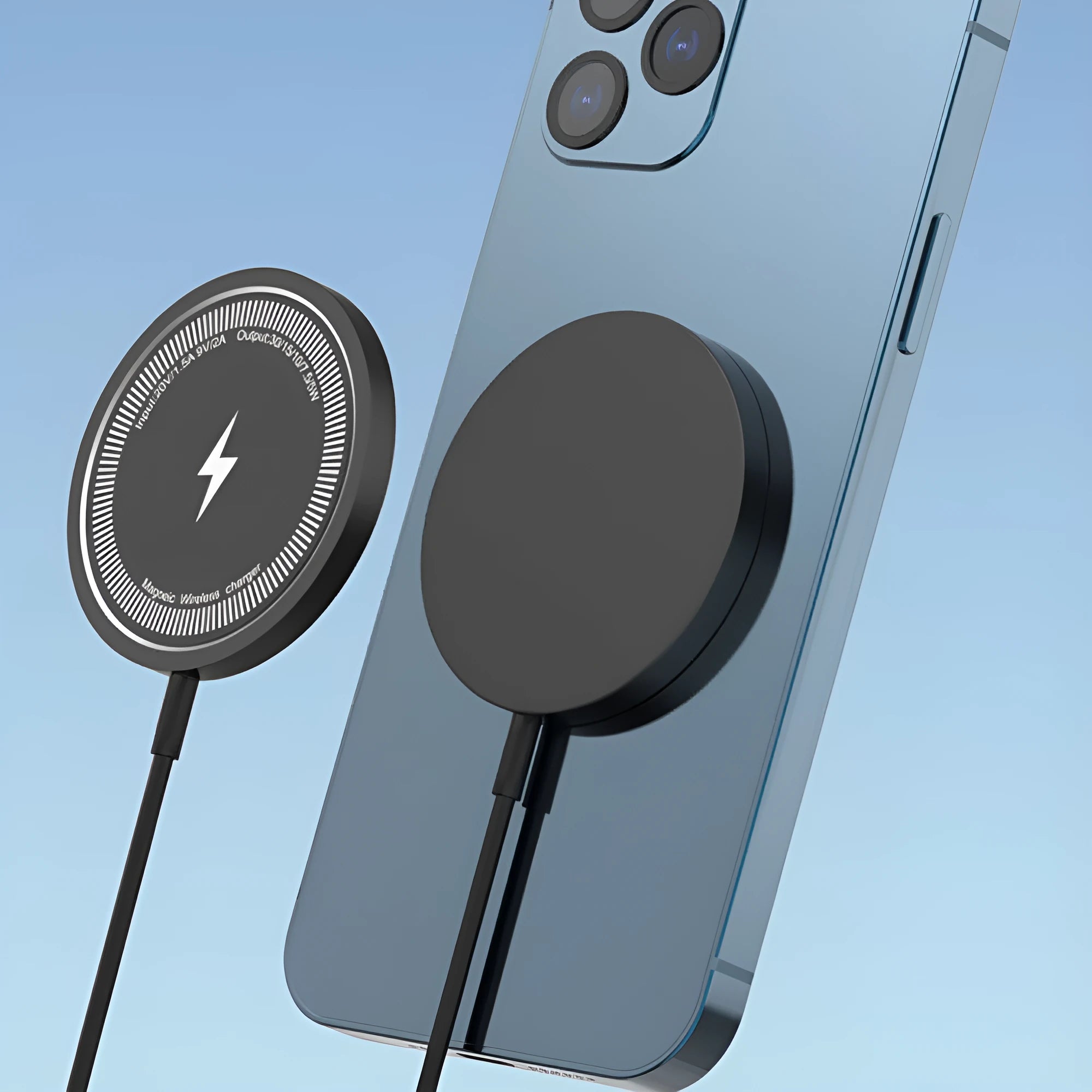 Silver gray 1-to-2 PD magnetic wireless charger with Type-C input and two charging pads on a desk