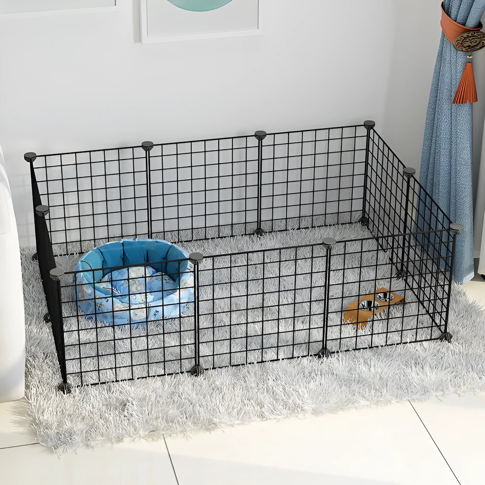 11-piece small dog indoor fence cage with door and modular iron wire panels in white