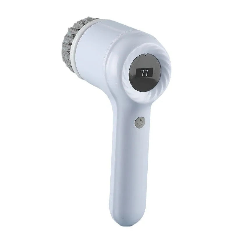 USB rechargeable electric cleaning brush in light grey or purple with waterproof charging for kitchen dishwashing
