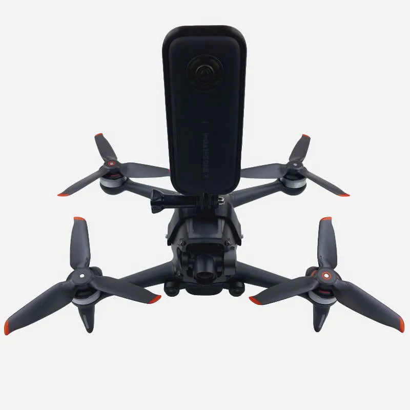 3D-printed hard plastic expansion bracket with sponge pad for drone and GoPro action camera mounting.