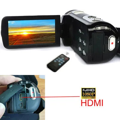 Black or gold digital camera with 3.0 inch rotating LCD, HD 1080P video, CMOS sensor, and USB 2.0